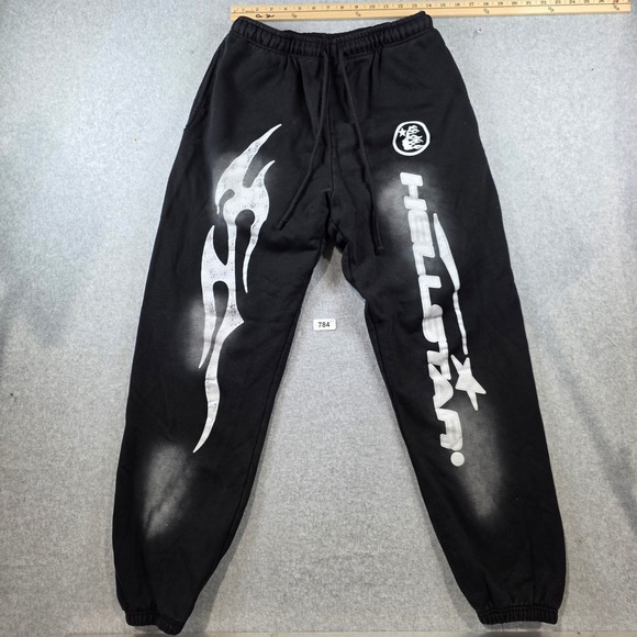 Hellstar Other - Hellstar Black Flame Graphic Sweatpants Joggers Mens Streetwear Black White